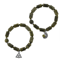 Set of 2 Connemara Marble 49.00 ctw Beaded Stretch Bracelet with Moon and Knot Charm in Silvertone (6.5-7.0In)