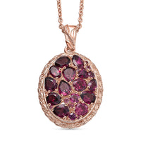 EverTrue Orissa Rhodolite Garnet 4.80 ctw Floral Cluster Pendant in 18K RG Plated with ION Plated RG Stainless Steel Necklace 20 Inches