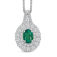 D'Joy Premium Kagem Zambian Emerald, Moissanite Pendant Necklace in Rhodium Over Sterling Silver (20 Inches) 1.50 ctw