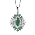 D'Joy Premium Kagem Zambian Emerald and Moissanite 1.25 ctw Pendant Necklace in Rhodium Over Sterling Silver 20 Inches - Sticky add to cart bar