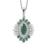 D'Joy Premium Kagem Zambian Emerald and Moissanite 1.25 ctw Pendant Necklace in Rhodium Over Sterling Silver 20 Inches
