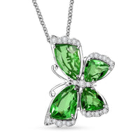 EverTrue Chartreuse Quartz (Triplet) and White Zircon 14.00 ctw Butterfly Pendant in Platinum Bond with Stainless Steel Necklace 20 Inches
