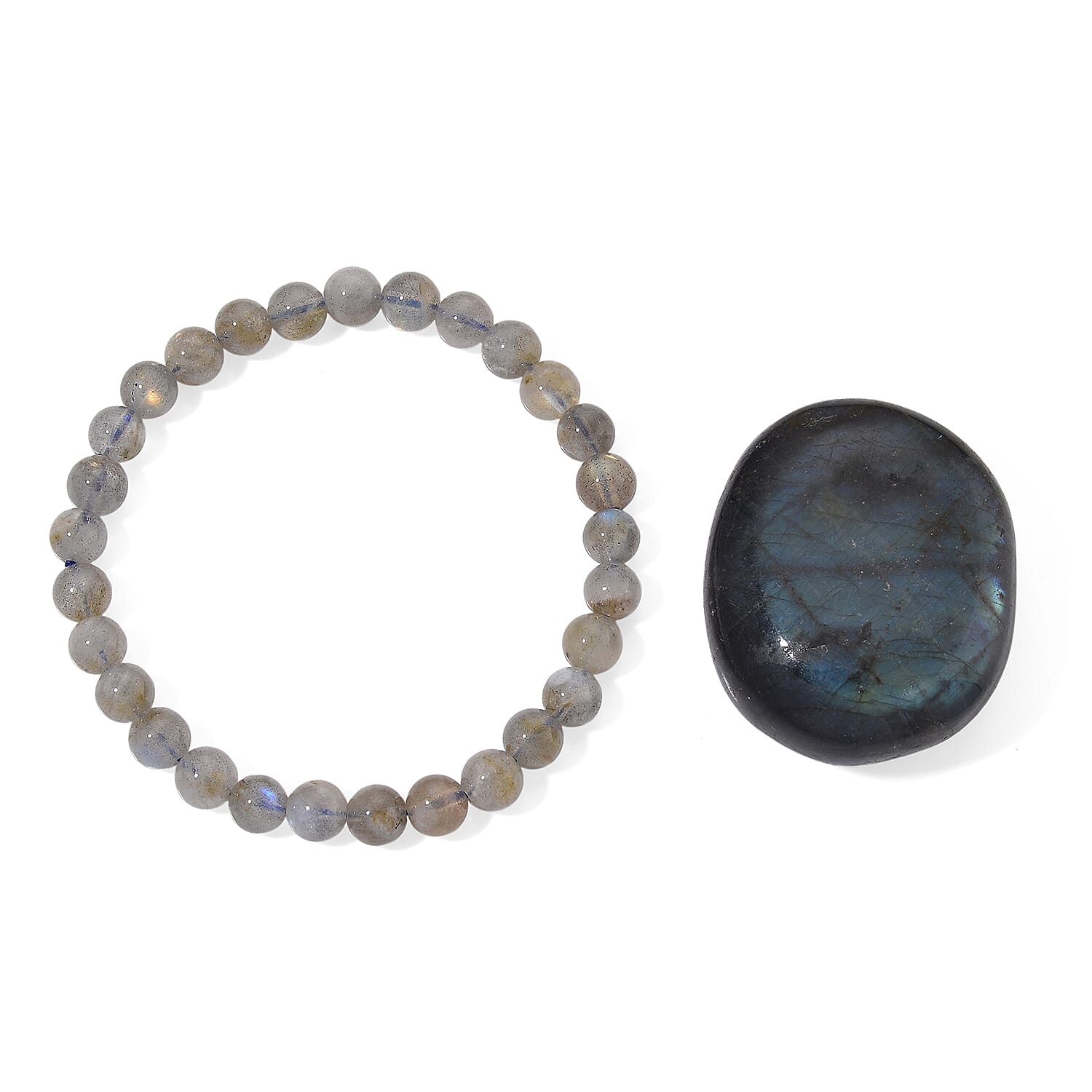 Labradorite 350.00 ctw Large Palm and Beaded Stretch Bracelet