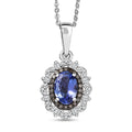 D'Joy Premium Tanzanite, Natural Champagne and White Diamond 1.00 ctw Floral Halo Pendant Necklace 20 Inches in Rhodium Over Sterling Silver - Sticky add to cart bar