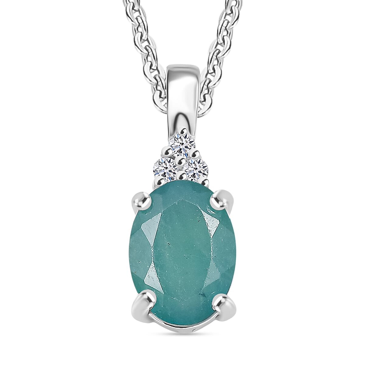 Premium Grandidierite and G-H SI Luxuriant Lab Grown Diamond 0.80 ctw Art Deco Pendant Necklace in Rhodium Over Sterling Silver 20 Inches