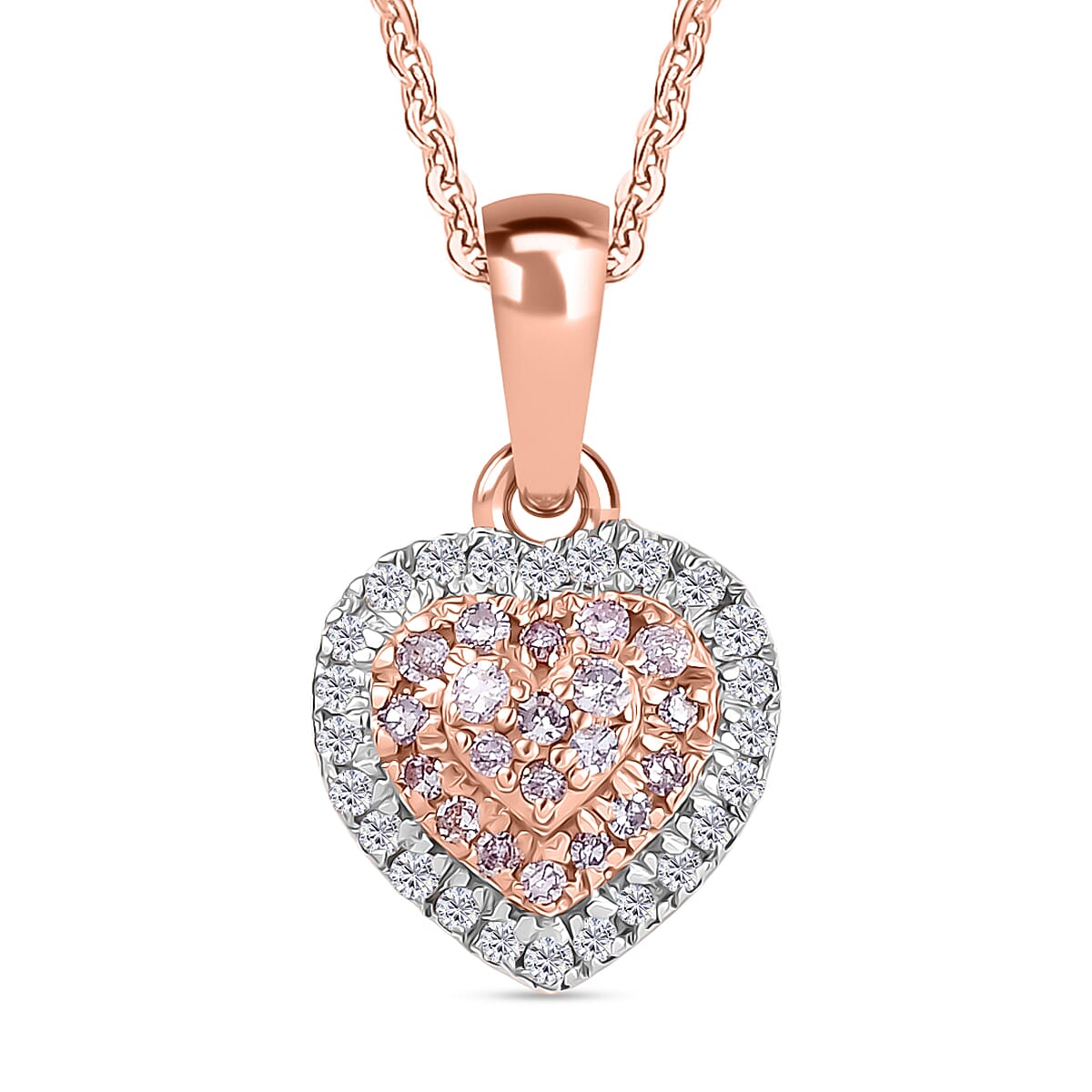 D'Joy Natural Pink and White Diamond I3 0.25 ctw Heart Pendant Necklace in 18K Vermeil Rose Gold Over Sterling Silver 20 Inches