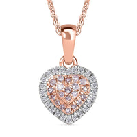 D'Joy Natural Pink and White Diamond I3 0.25 ctw Heart Pendant Necklace in 18K Vermeil Rose Gold Over Sterling Silver 20 Inches