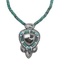 D'Joy Artisan Crafted White Buffalo and Royston Turquoise 84.60 ctw Pendant with Beaded Necklace in Sterling Silver 20 Inches