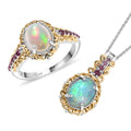 2 Piece Set - D'Joy Premium Ethiopian Welo Opal and Chrome Diopside 2.75 ctw Ring (Size 5) and Pendant Necklace 20 Inches in 18K Vermeil YG and Rhodium Over Sterling Silver - Sticky add to cart bar