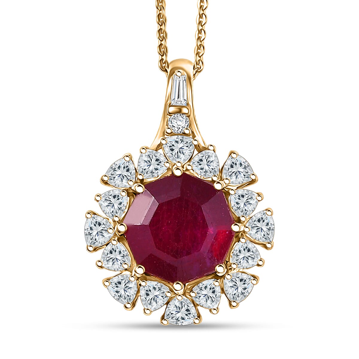 D'Joy Niassa Ruby (FF), Moissanite Pendant Necklace (20 Inches) in 18K Vermeil YG Over Sterling Silver 8.00 ctw