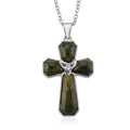 Connemara Marble 20.00 ctw Celtic Strength line of Faith Cross Pendant in Silvertone with Stainless Steel Necklace 20 Inches - Sticky add to cart bar