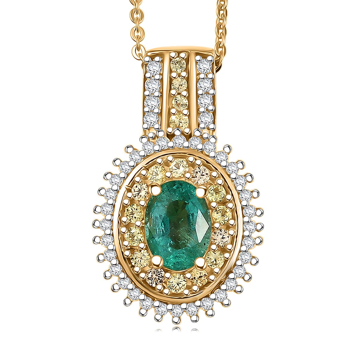 D'Joy Premium Kagem Zambian Emerald and Multi Gemstone 1.35 ctw Pendant Necklace in 18K Vermeil Yellow Gold Over Sterling Silver 20 Inches