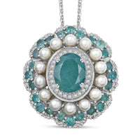 D'Joy Premium Grandidierite and Multi Gemstone 3.25 ctw Art Deco Pendant Necklace in Rhodium Over Sterling Silver 20 Inches