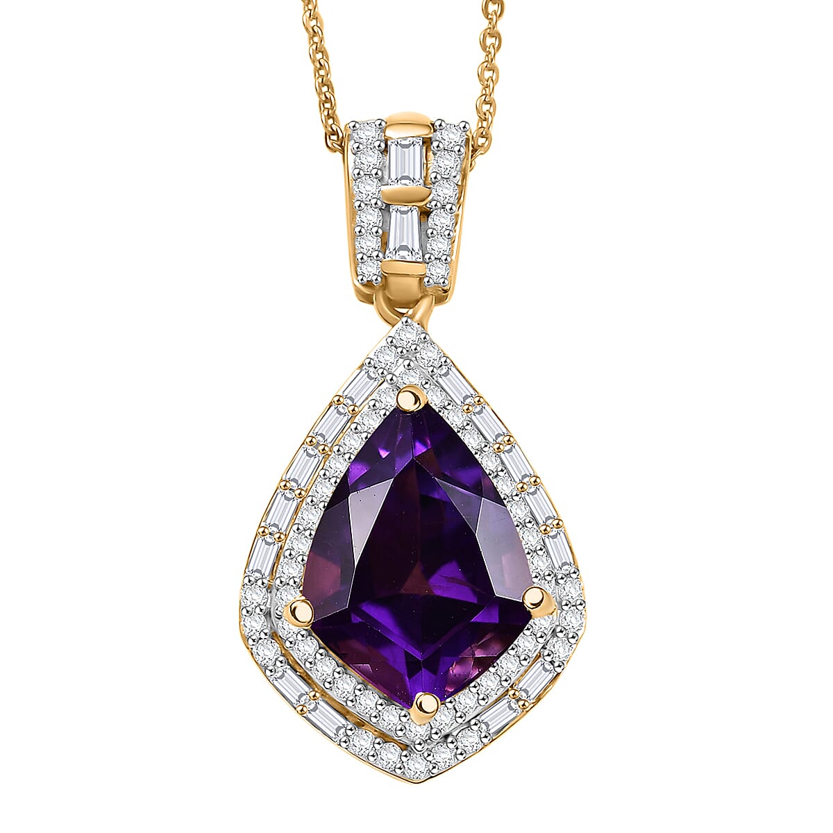 D'Joy AAA Lusaka Amethyst and Moissanite 5.80 ctw Pendant Necklace 20 Inches in 18K Vermeil Yellow Gold Over Sterling Silver