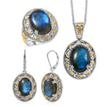 3 Piece Set - EverTrue Malagasy Labradorite Earrings, Ring (Size 6) and Pendant in 18K YG Plated and Platinum Bond with Stainless Steel Chain (20 Inches)  36.60 ctw - Sticky add to cart bar
