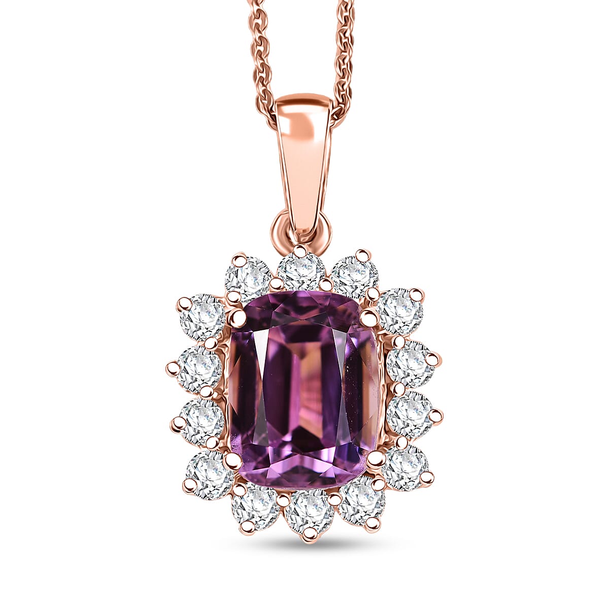 D'Joy AAA Patroke Kunzite, Moissanite Pendant Necklace (20 Inches) in 18K Vermeil RG Over Sterling Silver 5.90 ctw