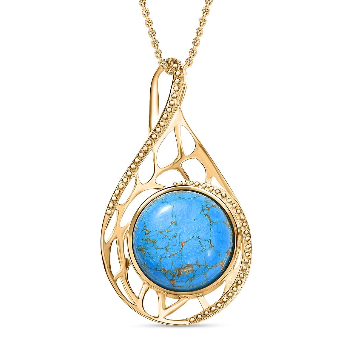 Blue Turquoise 14.00 ctw Pendant Necklace in ION Plated YG Stainless Steel 20 Inches