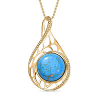 Blue Turquoise 14.00 ctw Pendant Necklace in ION Plated YG Stainless Steel 20 Inches