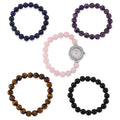Strada Multi Gemstone Japanese Movement Bracelet Watch and 4pcs Beaded Bracelet (7-7.5In) in Silvertone 145.00 ctw - Sticky add to cart bar