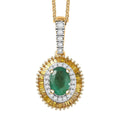 D'Joy Premium Kagem Zambian Emerald and Diamond 1.15 ctw Halo Pendant Necklace in 18K Vermeil Yellow Gold Over Sterling Silver 20 Inches - Sticky add to cart bar