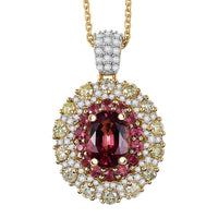 Luxoro AAAA Rubellite, Natural Yellow and White Diamond 2.65 ctw Empress Flame Pendant Necklace in 14K Yellow Gold 20 Inches