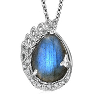 EverTrue AAA Malagasy Labradorite, White Zircon Pendant in Platinum Bond with Stainless Steel Necklace 8.90 ctw (20 Inches)