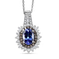 D'Joy Premium Tanzanite, Natural Champagne and White Diamond (0.39 cts) Sunburst Halo Pendant Necklace (20 Inches) in Rhodium Over Sterling Silver 1.30 ctw - Sticky add to cart bar