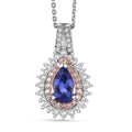 D'Joy Premium Tanzanite, Natural Champagne and White Diamond (0.39 cts) Sunburst Halo Pendant Necklace (20 Inches) in Rhodium Over Sterling Silver 1.30 ctw - Sticky add to cart bar