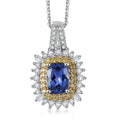 D'Joy Premium Tanzanite, Natural Champagne and White Diamond (0.39 cts) Sunburst Halo Pendant Necklace (20 Inches) in Rhodium Over Sterling Silver 1.30 ctw - Sticky add to cart bar