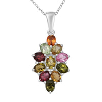 D'Joy Multi-Tourmaline 1.75 ctw Pendant Necklace in Rhodium Over Sterling Silver 20 Inches