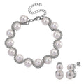 White Shell Pearl Bracelet (7.75-9.75In) and Stud Earrings in Stainless Steel - Sticky add to cart bar