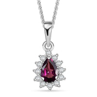 D'Joy Orissa Rhodolite Garnet and White Zircon 0.75 ctw Pendant Necklace in Rhodium Over Sterling Silver 20 Inches