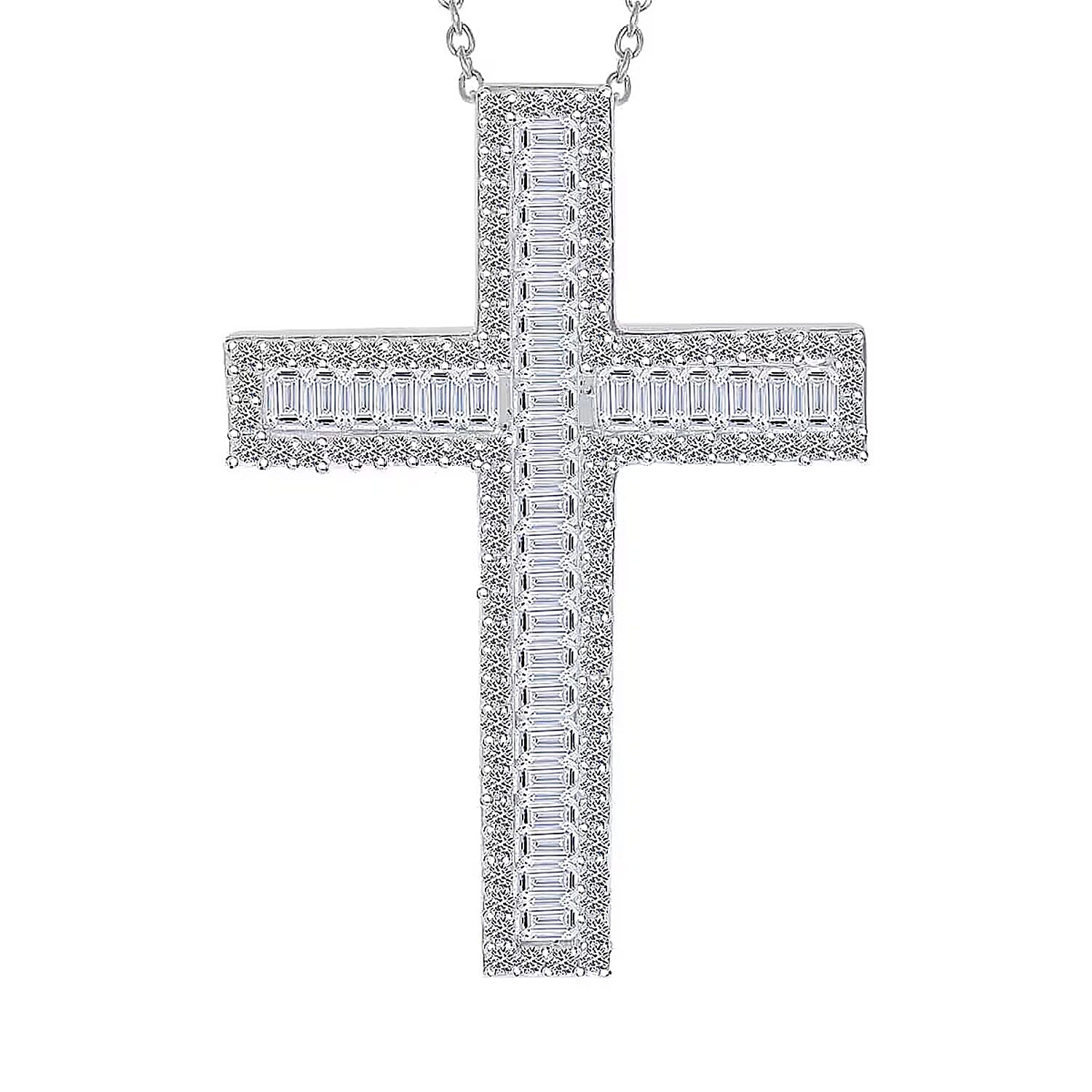 Luxuriant Lab Grown Diamond Cross Pendant Necklace in Rhodium Over Sterling Silver 1.00 ctw  (20 Inches)