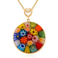Multi Color Murano Style Solitaire Pendant Necklace in 10K Yellow Gold 18 Inches