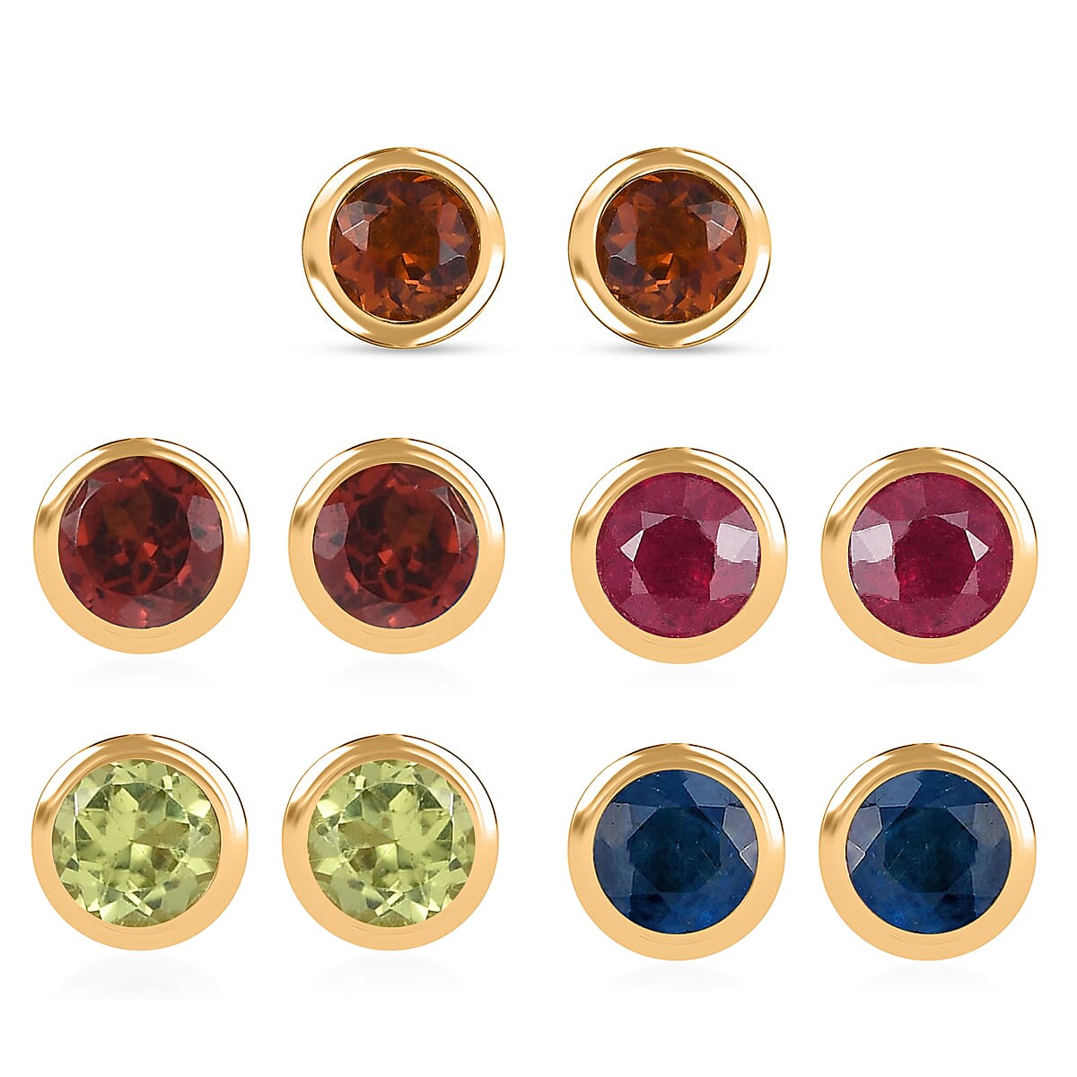 Set of 5 - D'Joy Poke Free Multi Gemstone 3.25 ctw Stud Earrings in 18K Vermeil Yellow Gold Over Sterling Silver
