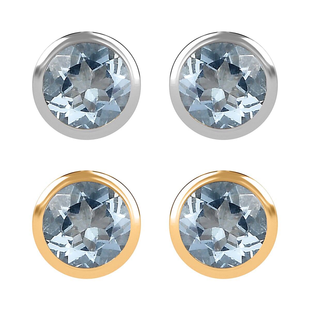 Set of 2 - D'Joy Poke Free Aquamarine 1.04 ctw Stud Earrings in 18K Vermeil YG and Rhodium Over Sterling Silver