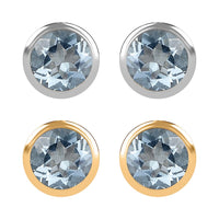 Set of 2 - D'Joy Poke Free Aquamarine 1.04 ctw Stud Earrings in 18K Vermeil YG and Rhodium Over Sterling Silver