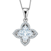D'Joy Clover Cut Moissanite 3.00 ctw Royal Bloom Pendant Necklace in Rhodium Over Sterling Silver 18 Inches