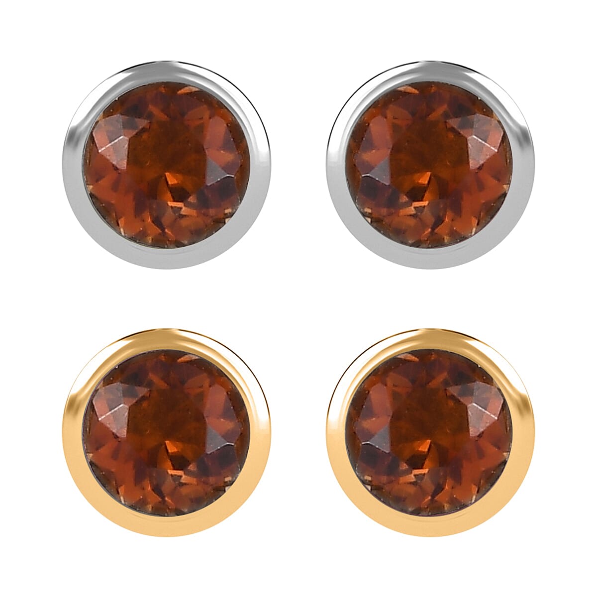 Set of 2 - D'Joy Poke Free Santa Ana Madeira Citrine 1.00 ctw Stud Earrings in 18K Vermeil YG and Rhodium Over Sterling Silver