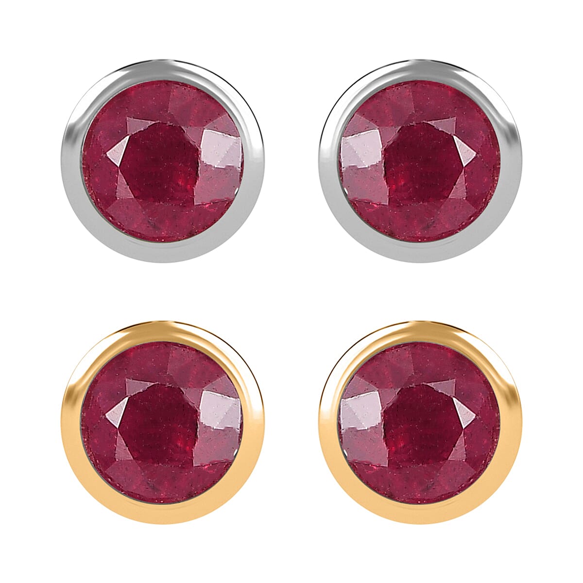 Set of 2 - D'Joy Poke Free Niassa Ruby (FF) 1.68 ctw Stud Earrings in 18K Vermeil YG and Rhodium Over Sterling Silver