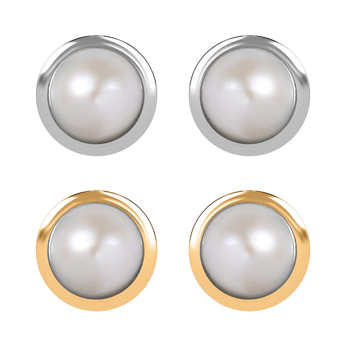 Set of 2 - D'Joy Poke Free Freshwater Pearl 1.36 ctw Stud Earrings in 18K Vermeil YG and Rhodium Over Sterling Silver