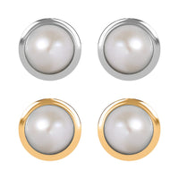 Set of 2 - D'Joy Poke Free Freshwater Pearl 1.36 ctw Stud Earrings in 18K Vermeil YG and Rhodium Over Sterling Silver