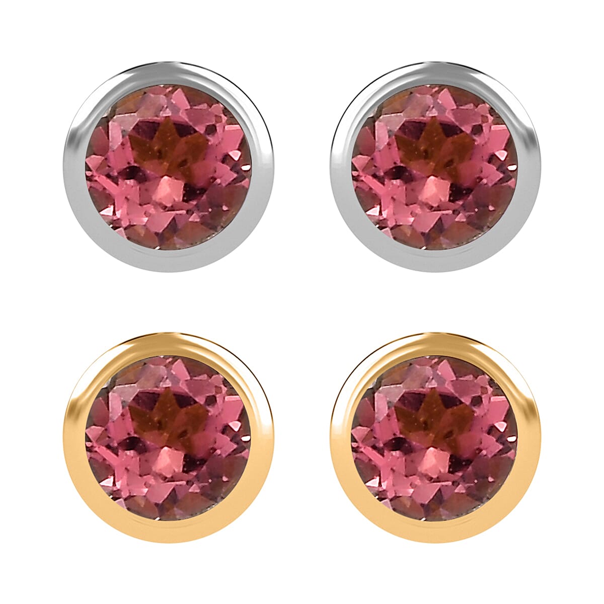 Set of 2 - D'Joy Poke Free Morro Redondo Pink Tourmaline 1.10 ctw Stud Earrings in 18K Vermeil YG and Rhodium Over Sterling Silver