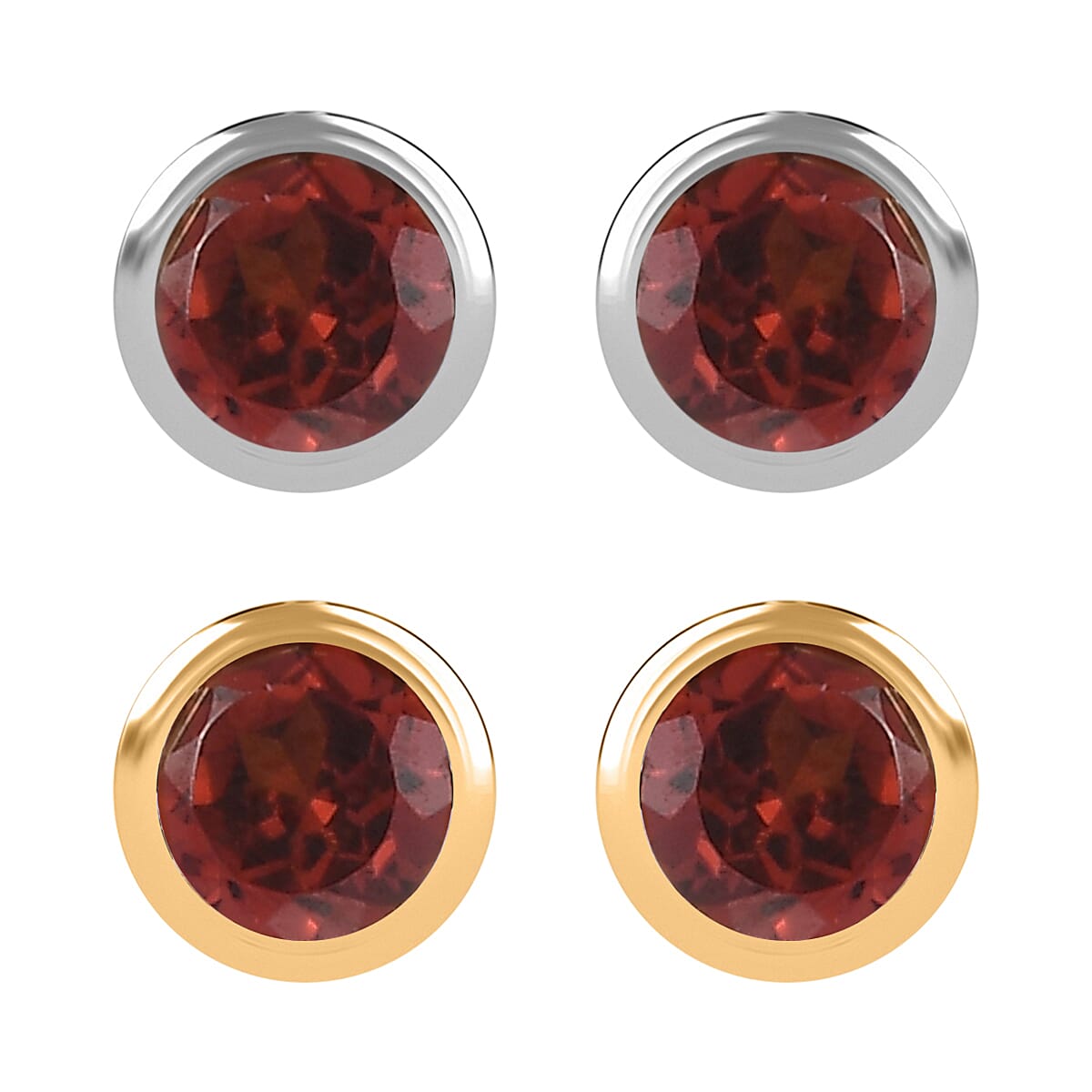 Set of 2 - D'Joy Poke Free Mozambique Garnet 1.25 ctw Stud Earrings in 18K Vermeil YG and Rhodium Over Sterling Silver