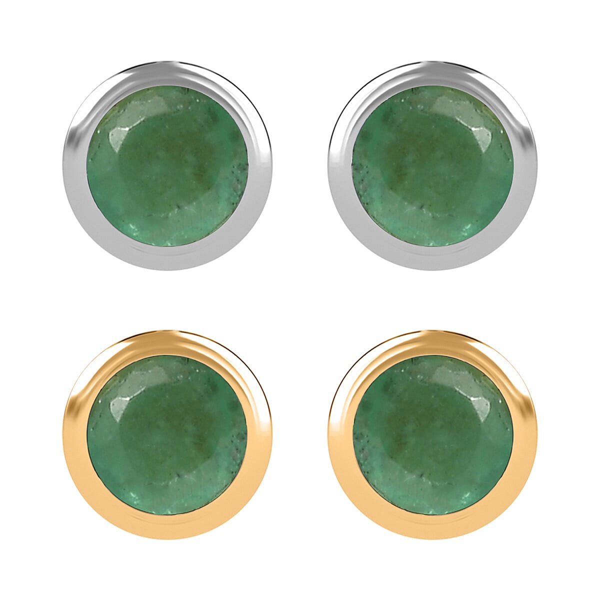 Set of 2 - D'Joy Poke Free Kagem Zambian Emerald 1.00 ctw Stud Earrings in 18K Vermeil YG and Rhodium Over Sterling Silver