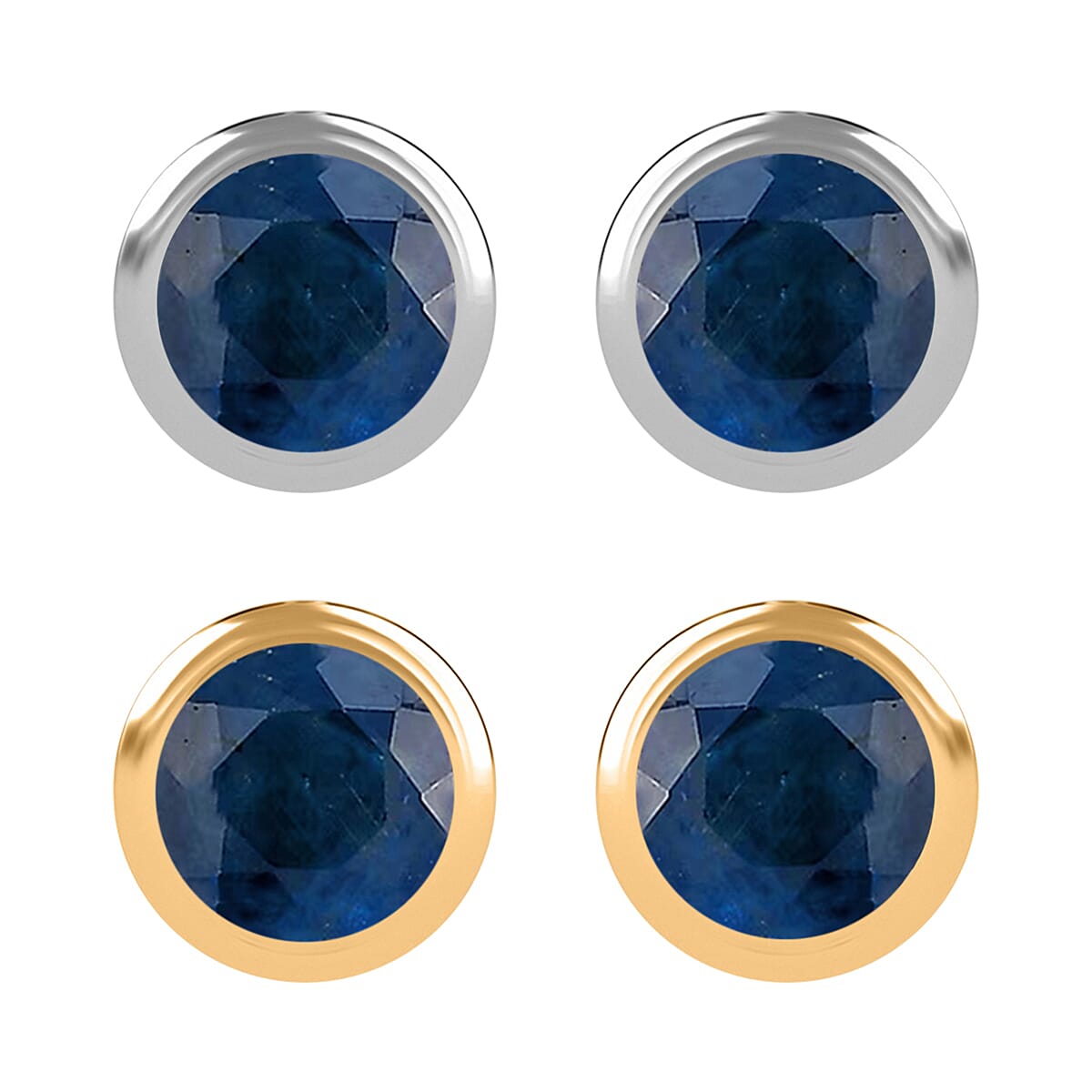 Set of 2 - D'Joy Poke Free Ceylon Blue Sapphire 1.30 ctw Stud Earrings in 18K Vermeil YG and Rhodium Over Sterling Silver