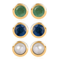 Set of 3 - D'Joy Poke Free Ceylon Blue Sapphire, Freshwater Pearl and Kagem Zambian Emerald 1.18 ctw Stud Earrings in 18K Yellow Gold Vermeil Over Sterling Silver - Sticky add to cart bar