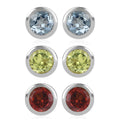 Set of 3 - D'Joy Poke Free Mozambique Garnet, Hebei Peridot and Mangoro Aquamarine 1.75 ctw Stud Earrings in Rhodium Over Sterling Silver - Sticky add to cart bar