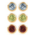 Set of 3 - D'Joy Poke Free Mozambique Garnet, Hebei Peridot and Mangoro Aquamarine 1.75 ctw Stud Earrings in 18K Vermeil Yellow Gold Over Sterling Silver - Sticky add to cart bar