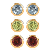 Set of 3 - D'Joy Poke Free Mozambique Garnet, Hebei Peridot and Mangoro Aquamarine 1.75 ctw Stud Earrings in 18K Vermeil Yellow Gold Over Sterling Silver